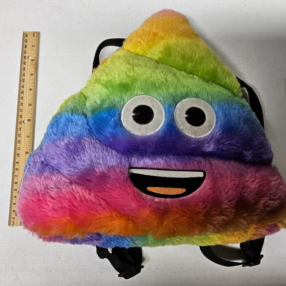 Emoji Rainbow Poop Plush Backpack Kids OS Multicolor‎ Faux Fur FABNY